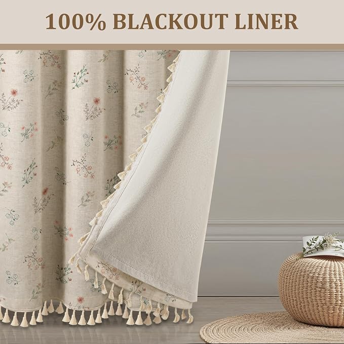 Boho Floral 100% Blackout Curtains 84 Inch 2 Panels 52" W x 108" L | Farmhouse - Image 5