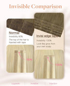 GOO GOO Invisi Edge Tape in Hair Extensions Human Hair, 9/60 Balayage Ash Brown to Platinum Blonde 10pcs injected with 10pcs classical tape ins, 22inch 50g, Virgin Remy Hair, Natural Look