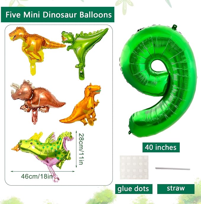 LilyZheng Large Dinosaur Balloon Number 9, 40 Inch Dark Green Foil Balloon - Image 2