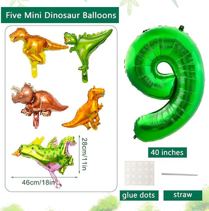 LilyZheng Large Dinosaur Balloon Number 9, 40 Inch Dark Green Foil Balloon - Image 2
