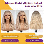 Blonde Wig with Bangs,Dirty Blonde Wavy Wigs for Women,Shoulder Length Curly Synthetic Hair Wig for Party Daily Use 18IN…