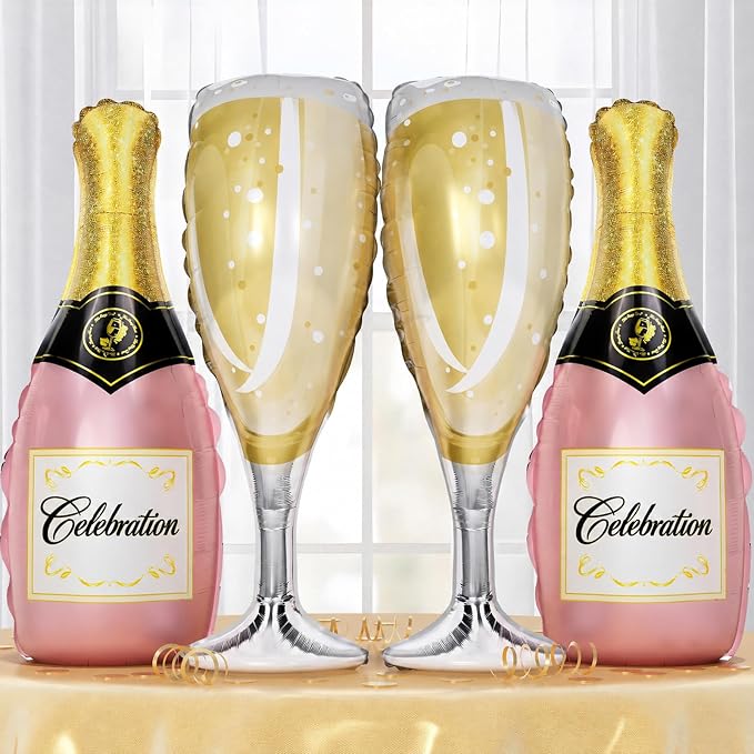 Champagne Bottle Glass Balloons 4pcs, Large Champagne Wine Foil Mylar Balloons by Togvu