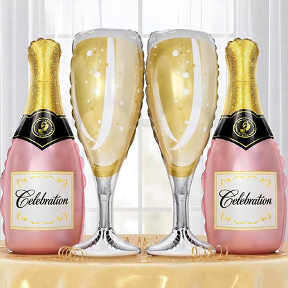Champagne Bottle Glass Balloons 4pcs, Large Champagne Wine Foil Mylar Balloons by Togvu