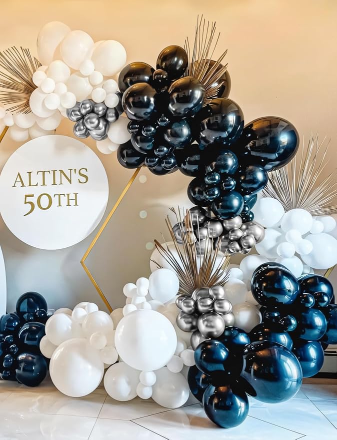 Black and Silver Balloons Garland Arch Kit, Party Decor | Silver Black White - Image 3