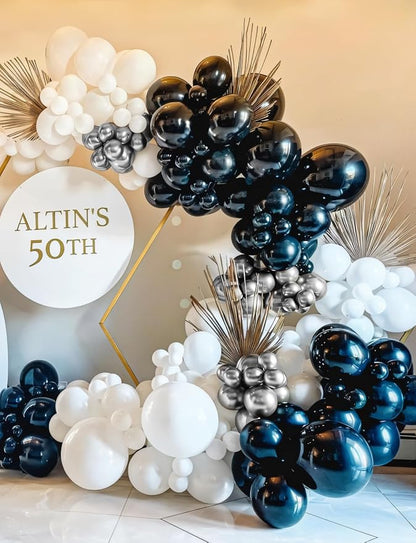 Black and Silver Balloons Garland Arch Kit, Party Decor | Silver Black White - Image 3