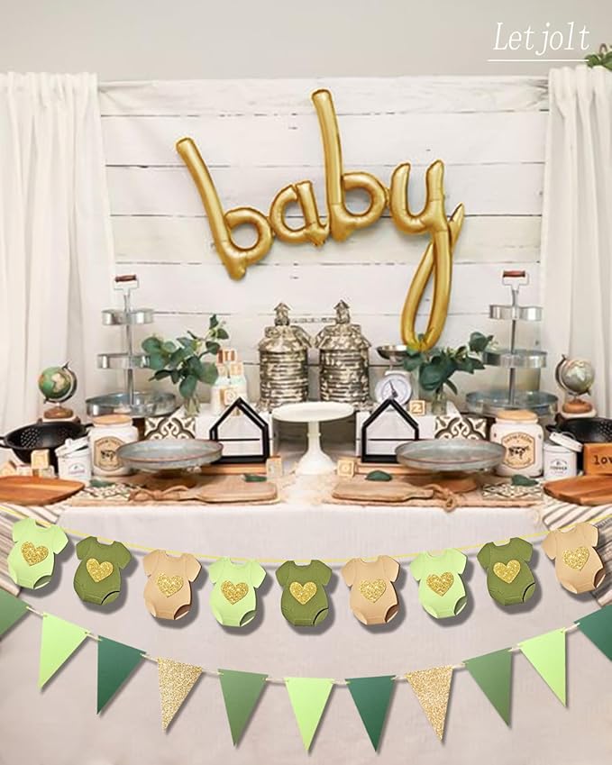 Letjolt Green Baby Shower Garland Gender Reveal Banner 9 Flags | Pre-strung 9 - Image 5
