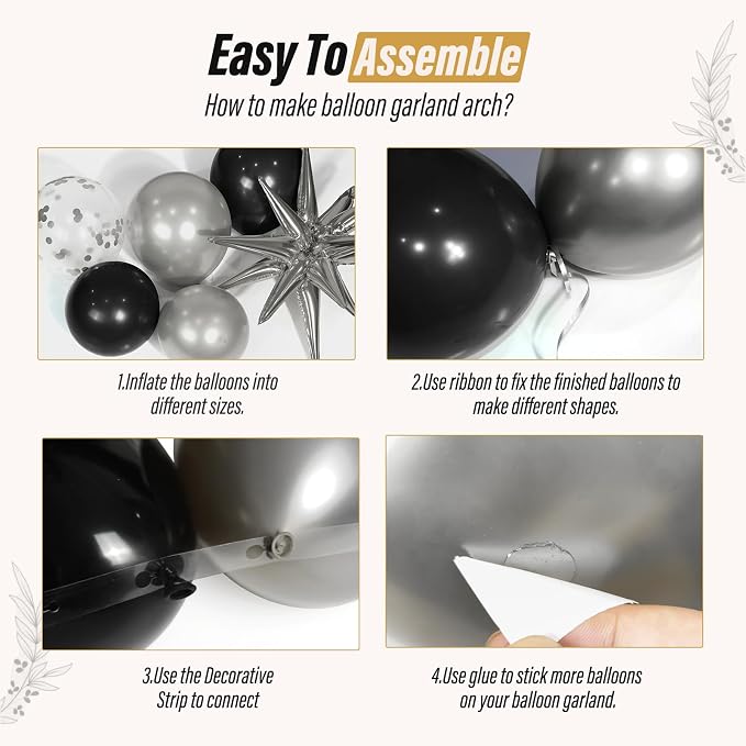 Black and Silver Balloons Garland Arch Kit - Image 3