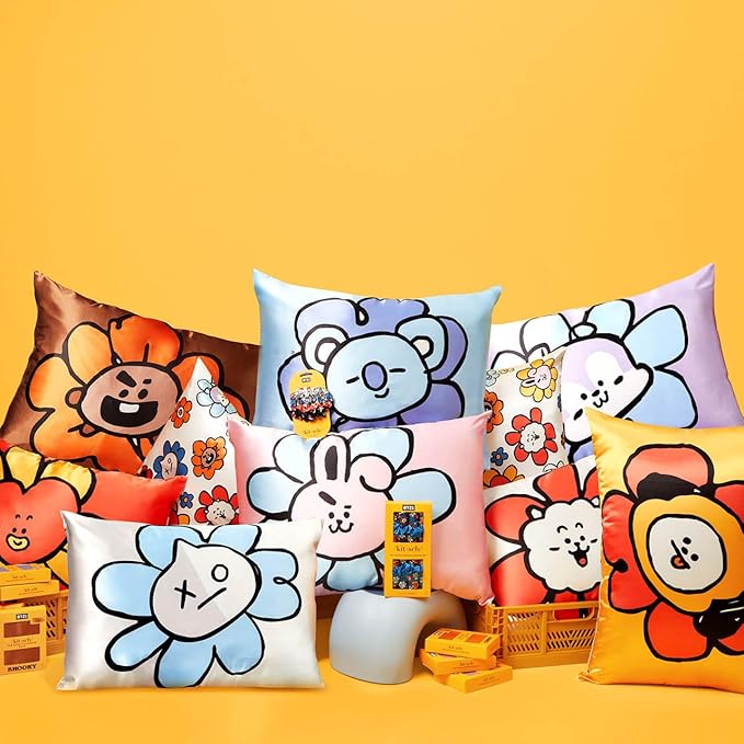 Kitsch x BT21 Satin Pillowcase with Zipper – Better Than Silk Pillowcase, RJ Character & Funky Floral Print – Soft Cooling Toddler Bed Time Pillow Case for Hair & Skin – Queen/Standard 19x26