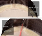 Brown Mix Blonde Long Straight Layered Wig 26 Inches Long Straight Wigs for Women Synthetic Lace Front Wig Middle Part Synthetic Wigs for Daily Cosplay Party Use(#Brown Mix Blonde, 26 Inch)