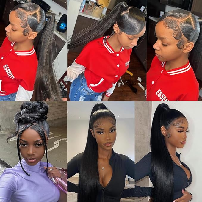 Straight Full Lace Wigs Human Hair 100% Hand-tied Full Lace Human Hair Wigs Full Scalp Lace Wigs Part Anywhere 180% Density(26inch, Natural Black)