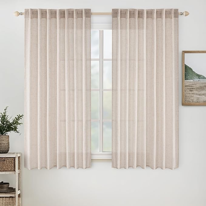 MIULEE Natural White Linen Curtains 40 Inch Long by MIULEE