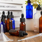 Lallisa 100 Pack Essential Oil Dropper Bottle 15 ml (1/2 oz) Glass Dropper Bottles DIY for DIY Essential Oil Perfume with 5 Funnels 5 Pipettes 3ml 100 Labels for Bathrooms, Hotels, Labs (Amber)