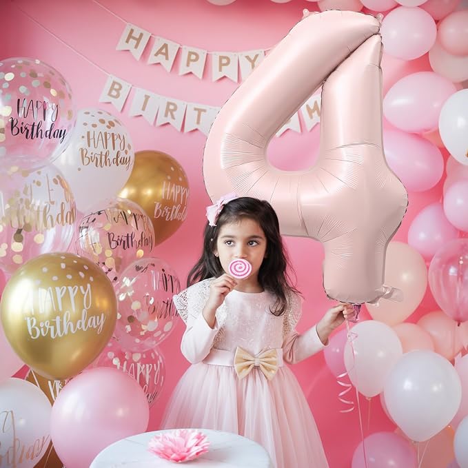 Foil 4 Balloon, Dusty Light Pink Big Number 4 Balloons - Image 4