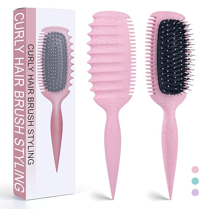 Curly Hair Brush for Detangling, Shaping and Defining Curls, Waves & Coils on All Light Wet or Dry Hair Types for Women and Men, Reduce Tangling, Curl Defining Brush, Light Rose Pink