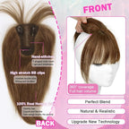 Hair Toppers for Women Real Human Hair 3D Cover Human Topper with Bangs Wispy Bangs Extensions Clip in Bangs for Daily Wear Chocolate Brown