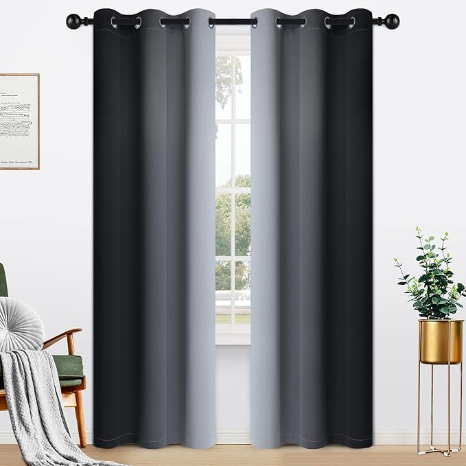 Yakamok Ombre Curtains Black and Greyish White by Yakamok