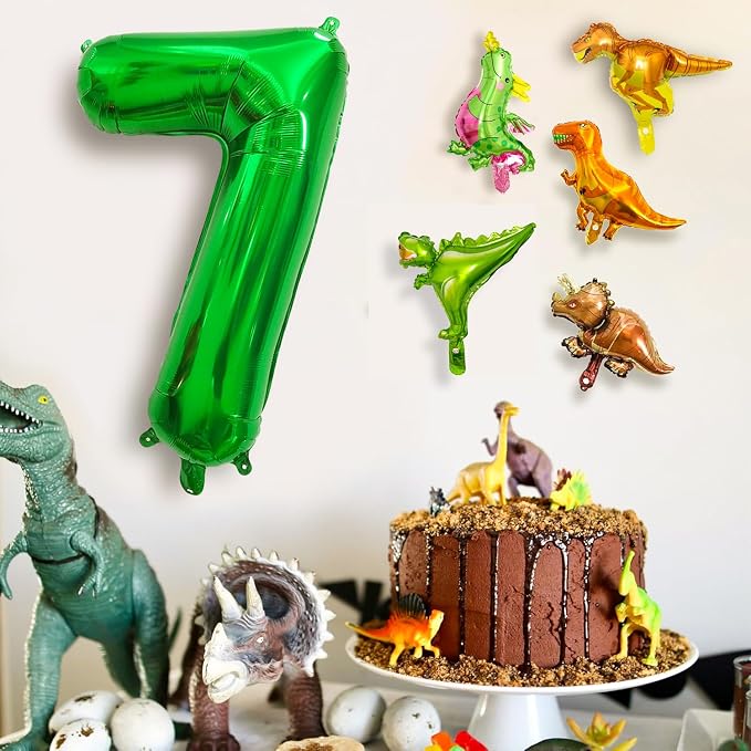 LilyZheng Large Dinosaur Balloon Number 7, 40 Inch Dark Green Foil Balloon - Image 5