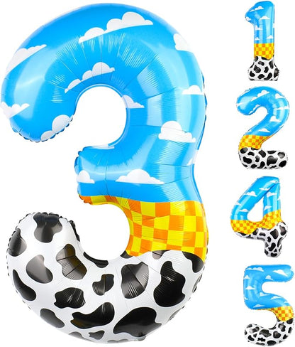 40 Inch Number 3 Balloon Blue Clouds Cartoon Story Balloons Toy Inspired Story by AXBMM