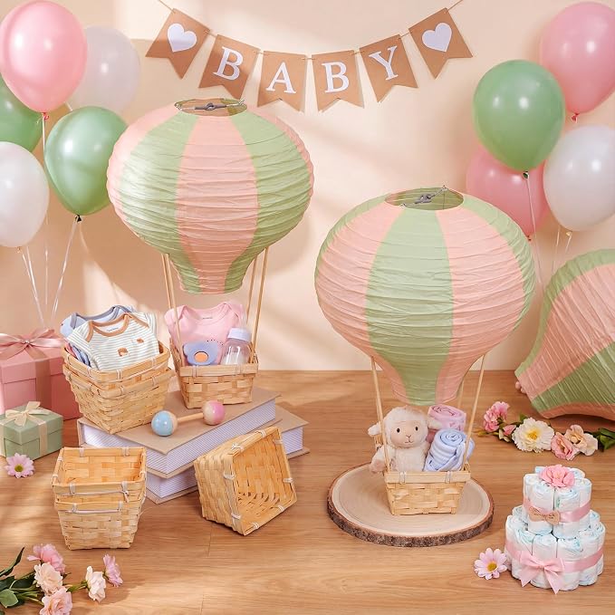 Meooeck 8 Sets Hot Air Balloon Tables Centerpieces, Sage Green Pink | Classroom - Image 2