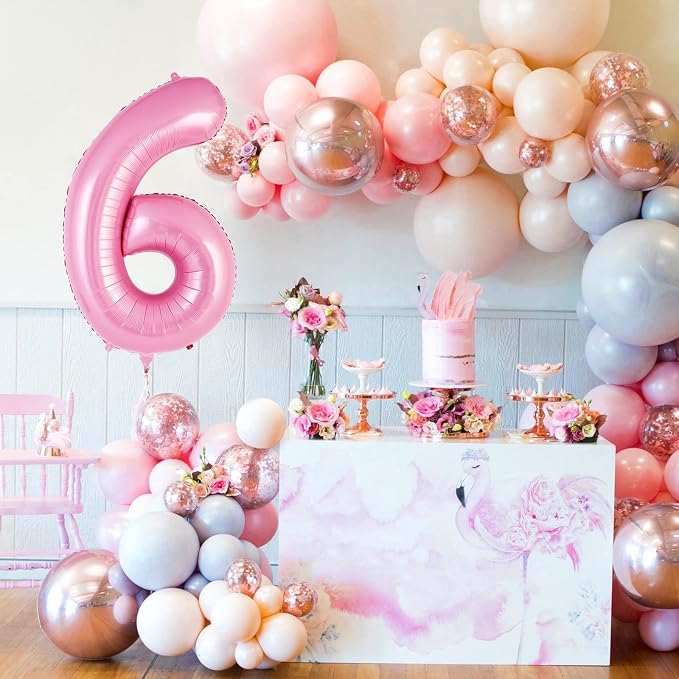 Pink Number 6 Balloon 40 Inch, Big Large Foil Helium Number Balloons, Jumbo - Image 2