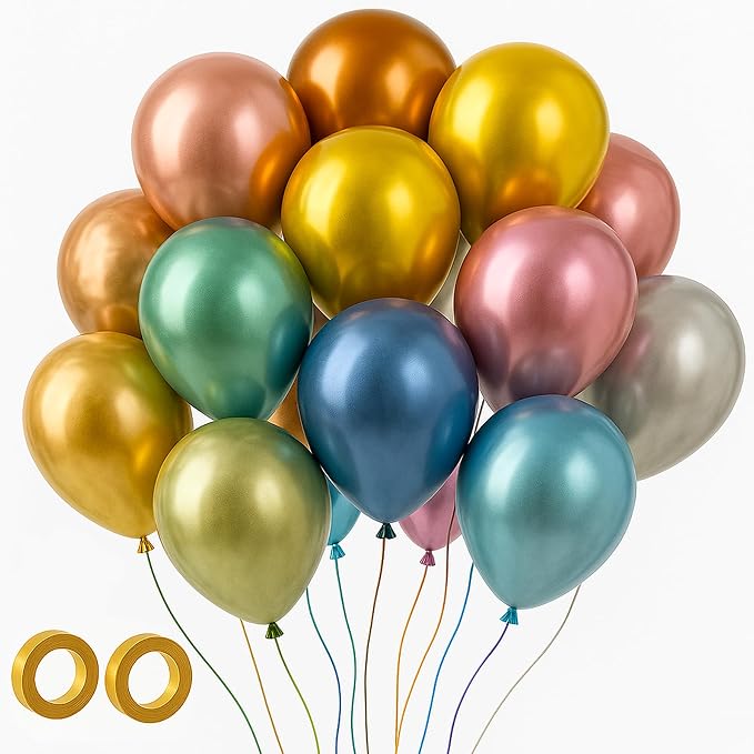 Voircoloria 105pcs Metallic Chrome Party Latex Balloons, 12inch | by Voircoloria