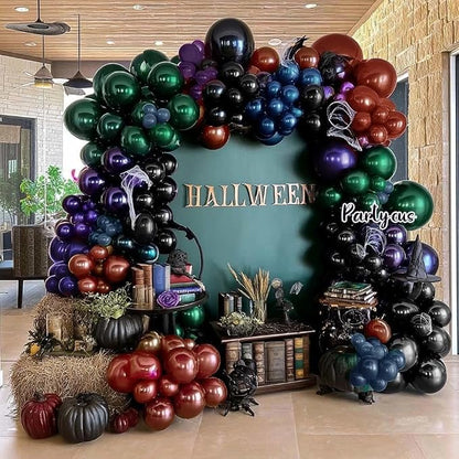 Halloween Balloon Arch Double Stuffed, Dark Green Navy Blue Burgundy Purple - Image 8