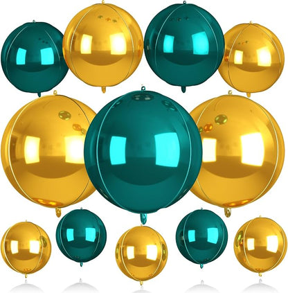 Biapian Green and Gold Round Balloons Foil, Metallic Gold Blue Large Balloons by BIAPIAN