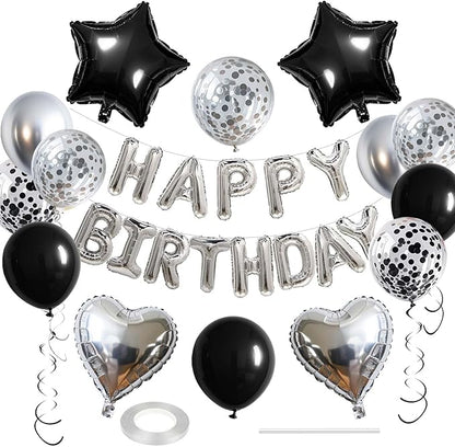 27 Pcs Silver Black Birthday Decorations, 3D Letters Silver Happy Birthday by WEIKA