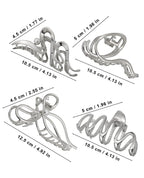 HAIMEIKANG 4 PCs Metal Hair Claw Clips - Irregular Large Clips for Women, Non-Slip Styling Accessories for Thick and Thin Hair (Silver)