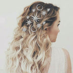 6 Pieces Rhinestone Stars Moon Hair Clips Vintage Star Hairpins Crystal Decorative Bobby Pins Metal Alloy Hair Pins Snowflake Side Clip Hair Accessories for Women Girls (Silver)