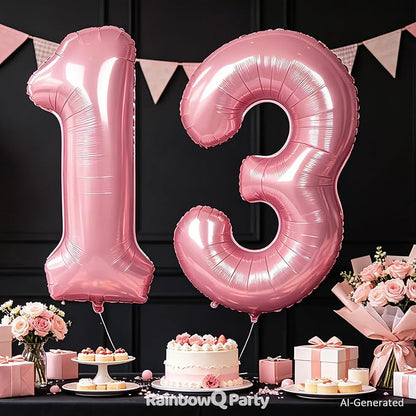 RainbowQ Pink 13 Balloon Number 40 Inch 0-40 Foil Large Balloons | Big Mylar 13 - Image 2