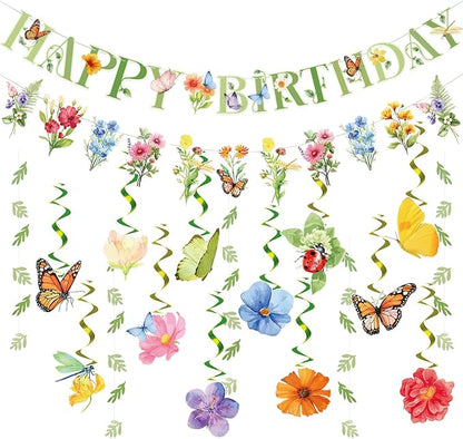 Flower Birthday Decorations, Garden Wildflower Party Decorations by OBBOLO