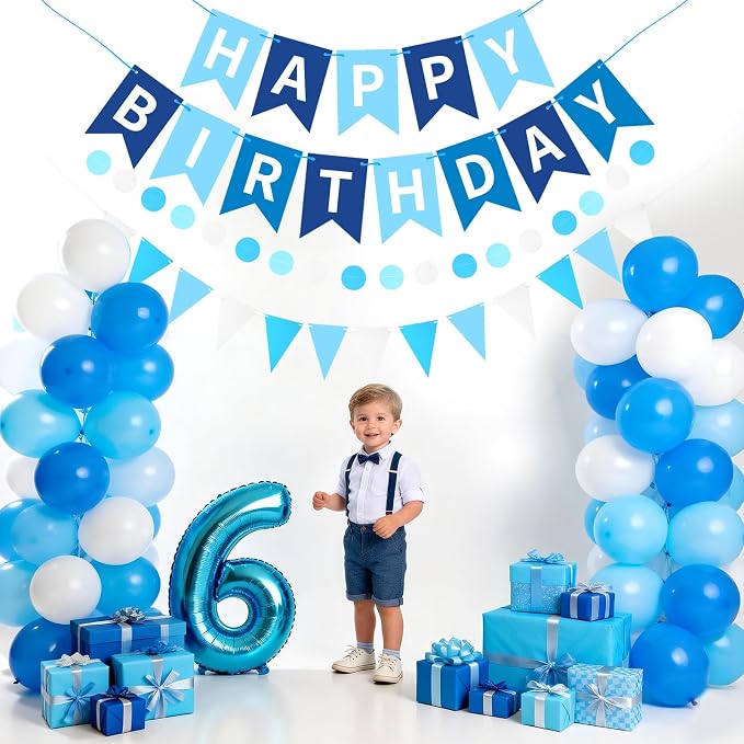 Sky Blue Happy Birthday Banner, Happy Birthday Decorations Hanging Birthday - Image 3