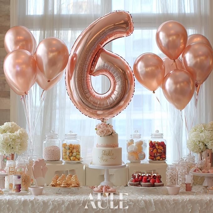 AULE 40 Inch Rose Gold 6 Balloon Number Foil 0-9 Birthday Big Numbers | - Image 4