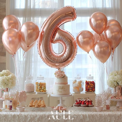 AULE 40 Inch Rose Gold 6 Balloon Number Foil 0-9 Birthday Big Numbers | - Image 4