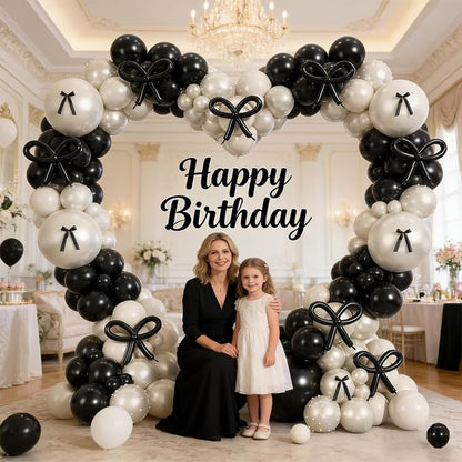 Black White Bow Balloon Arch Kit, Double-stuffed Pearl Beige Cream Balloons - Image 7