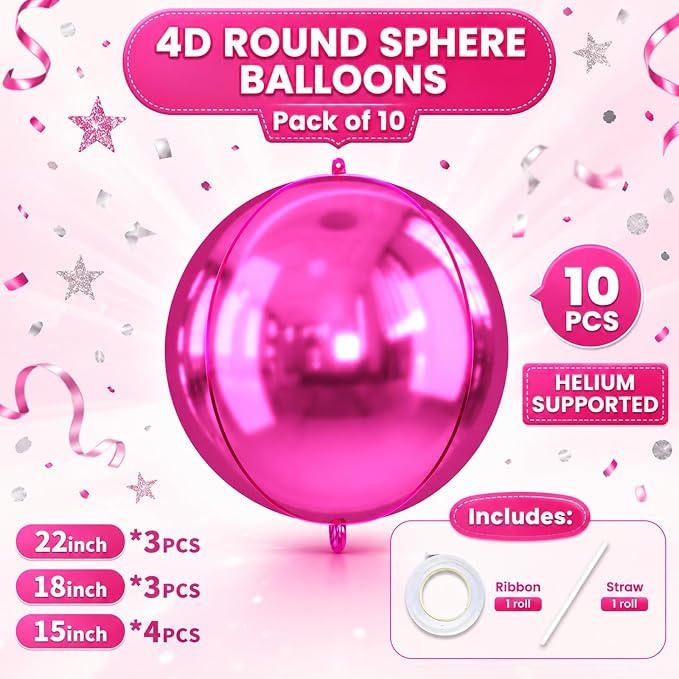 Hot Pink Round Foil Balloons, Metallic Hot Pink Brown Foil Baloon - Image 4