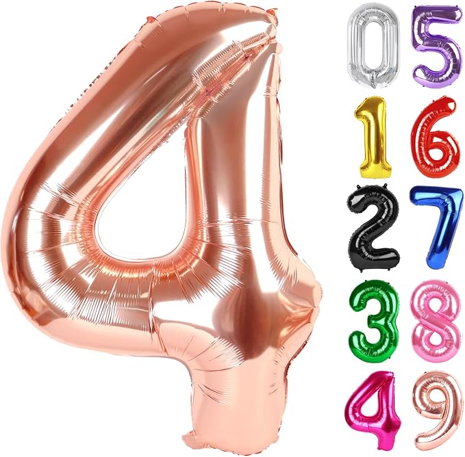 Rose Gold Number 4 Balloon 40 Inch, 4th Birthday Decorations Men Women | Foil by IWERP