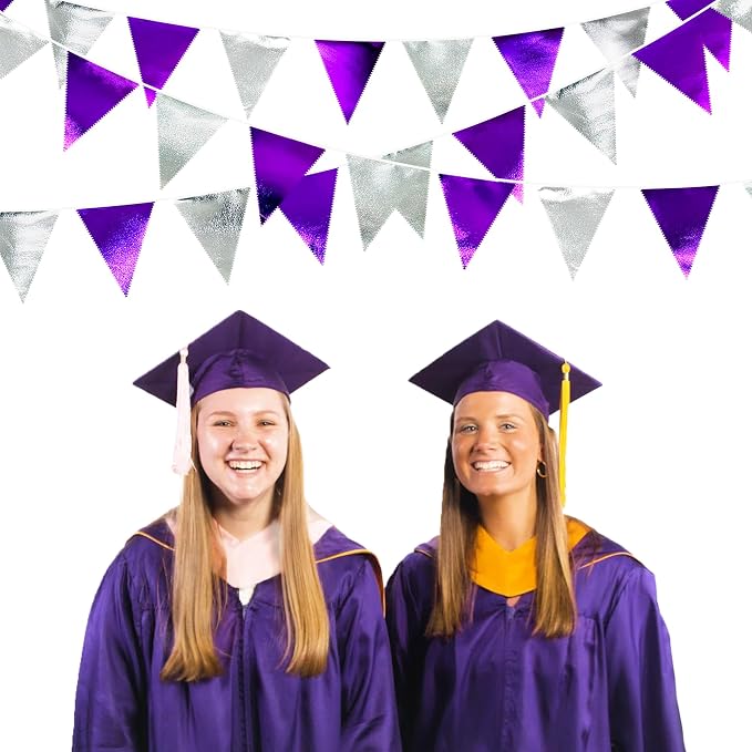 Purple and Silver Party Decorations Triangle Pennant Banner Flag Metallic - Image 4