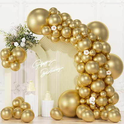 104pcs Metallic Gold Balloon Garland Arch Kit 18/12/10/5 Inch | Chrome Gold by OWPFJG