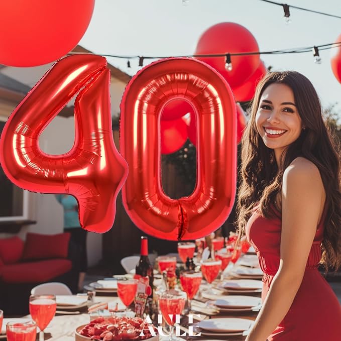 AULE 40 Inch Red 40 Balloon Number Foil 0-9 Birthday Big Numbers | Birthday - Image 3