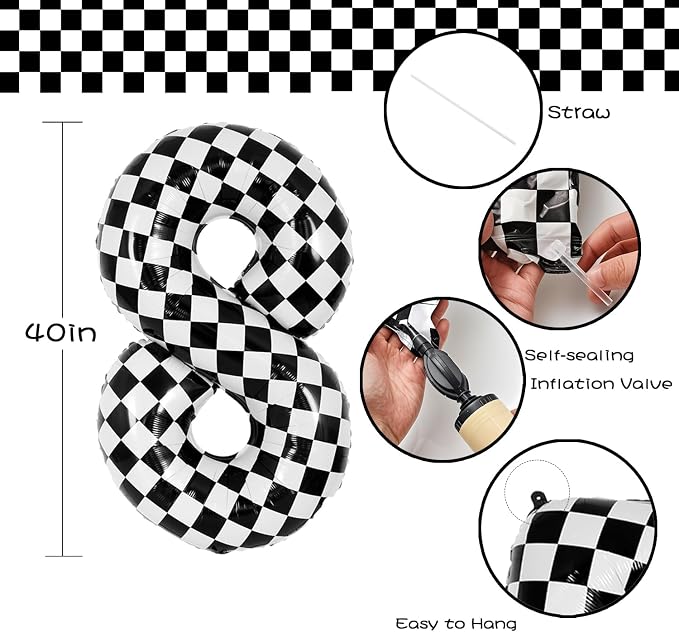 40 Inch Checkered Number 8 Balloon - Image 2