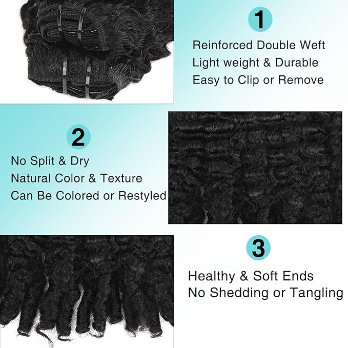 Burmese Curly Clip In Hair Extensions Real Human Hair 8pcs 120g/Set Spirally Curly Classic Clips Ins Full Head For Black Women 20 Inch Natural Black