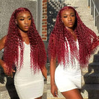 24 Inch 99J Burgundy Deep Wave Lace Front Wigs Human Hair 200% Density 13x6 Lace Front Wigs Human Hair Glueless HD Lace Frontal Wigs for Women