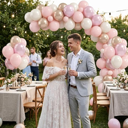 Pink and Gold Balloons, 12 Inch Double Stuffed Pearl Light Baby Pink and - Image 6