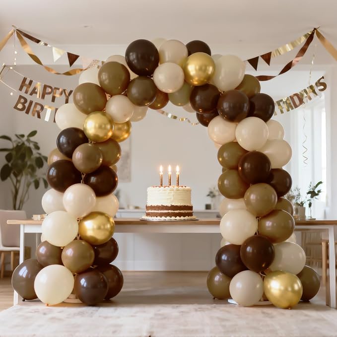 Bezente Brown and Gold Balloons Set 60pcs 12 inch | Sand White Neutral Helium - Image 5