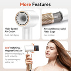 High Speed Hair Dryer - Ionic Hair Dryer for Women with brushless Motor, Fast Drying, Low Noise, Blow Dryer, with Magnetic Nozzle, Suitable for Home, Travel and Salon use(White)