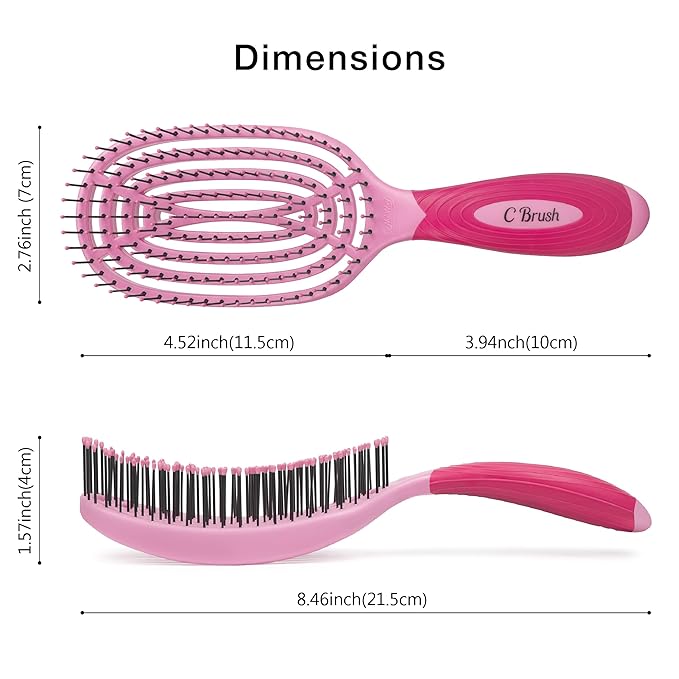 NuWay 4Hair C Brush - Professional Curved Hairbrush - Vented Design Delivers Smoothing And Volumizing Drying Experience - Heat Resistant Bristles For Drying Detangling and Styling - Petal Pink - 1 Pc
