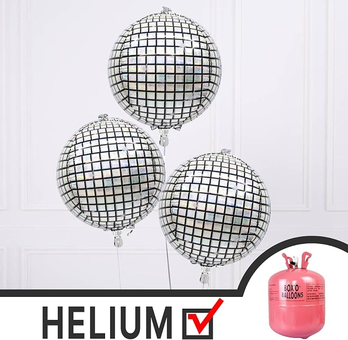 PartyWoo Silver Disco Ball Large Giant 4D Jumbo Foil Balloons 3pcs 50 Inch | 50 - Image 3