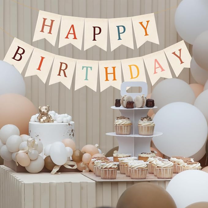 Doumeny Happy Birthday Burlap Banner Boho Birthday Garland Bunting Bohemian - Image 5